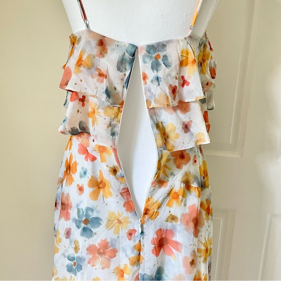 By Anthropologie Dress NWT Floral Sleeveless Asymmetric Ruffled Midi Dress Small - Picture 15 of 16